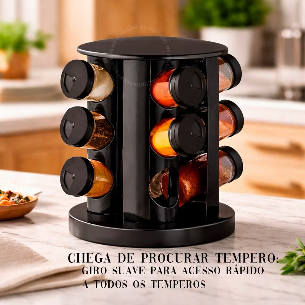 Porta temperos condimentos giratórios 9 potes organizadores de vidro com tampa profissional
