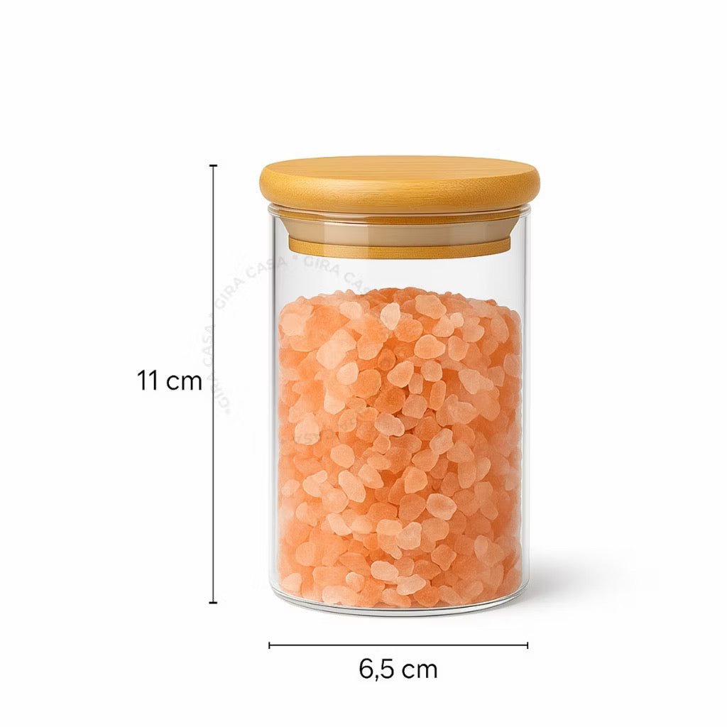 Kit potes de vidro com tampa de bambu herméticos para mantimentos empilháveis 300 ml