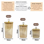 Conjunto de potes de mantimentos de vidro quadrado âmbar com tampa de bambu e hermética cristal