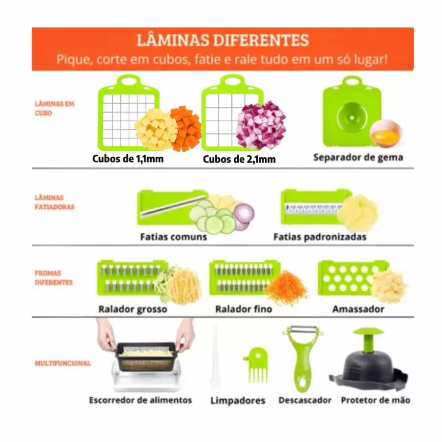 Fatiador profissional multinacional 16 em 1 de aço inoxidável ideal para vegetais frutas e legumes