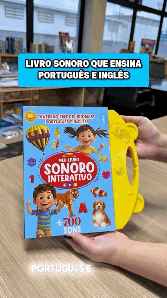 Meu E-Livro Educativo Bilíngue – Português e Inglês | Livro Sonoro Infantil Interativo/36 canetinhas grátis 🔥