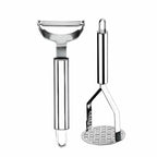 Kit cozinha descascador de legumes amassador de batatas espremedor de limão e de alho em aço inox