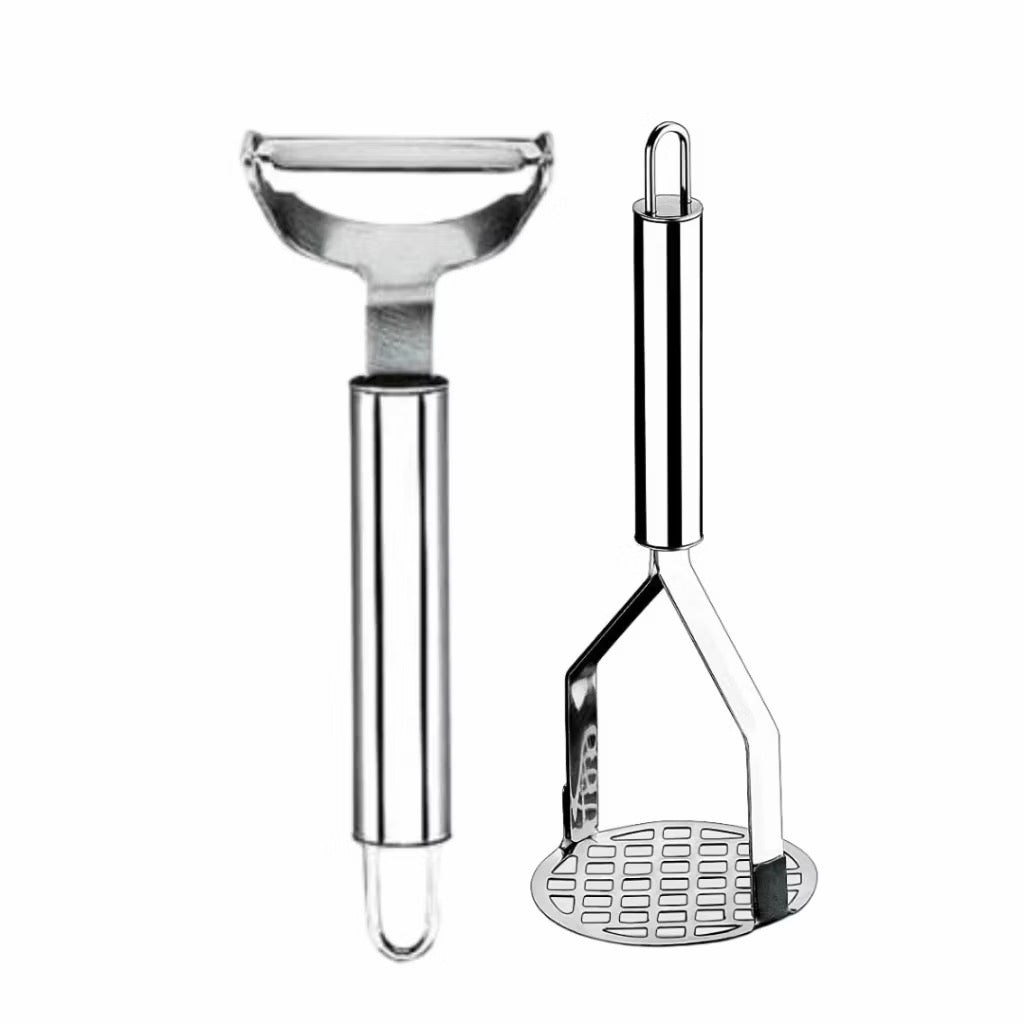 Kit cozinha descascador de legumes amassador de batatas espremedor de limão e de alho em aço inox