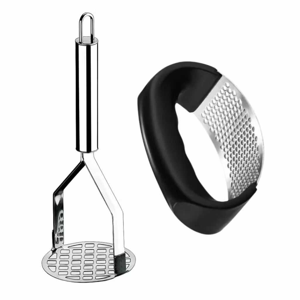 Kit cozinha descascador de legumes amassador de batatas espremedor de limão e de alho em aço inox