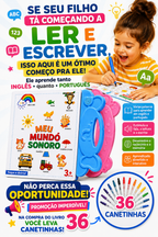 Meu E-Livro Educativo Bilíngue – Português e Inglês | Livro Sonoro Infantil Interativo/36 canetinhas grátis 🔥
