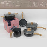 Jogo de panela cerâmica kit com 5 peças antiaderente tampa de vidro