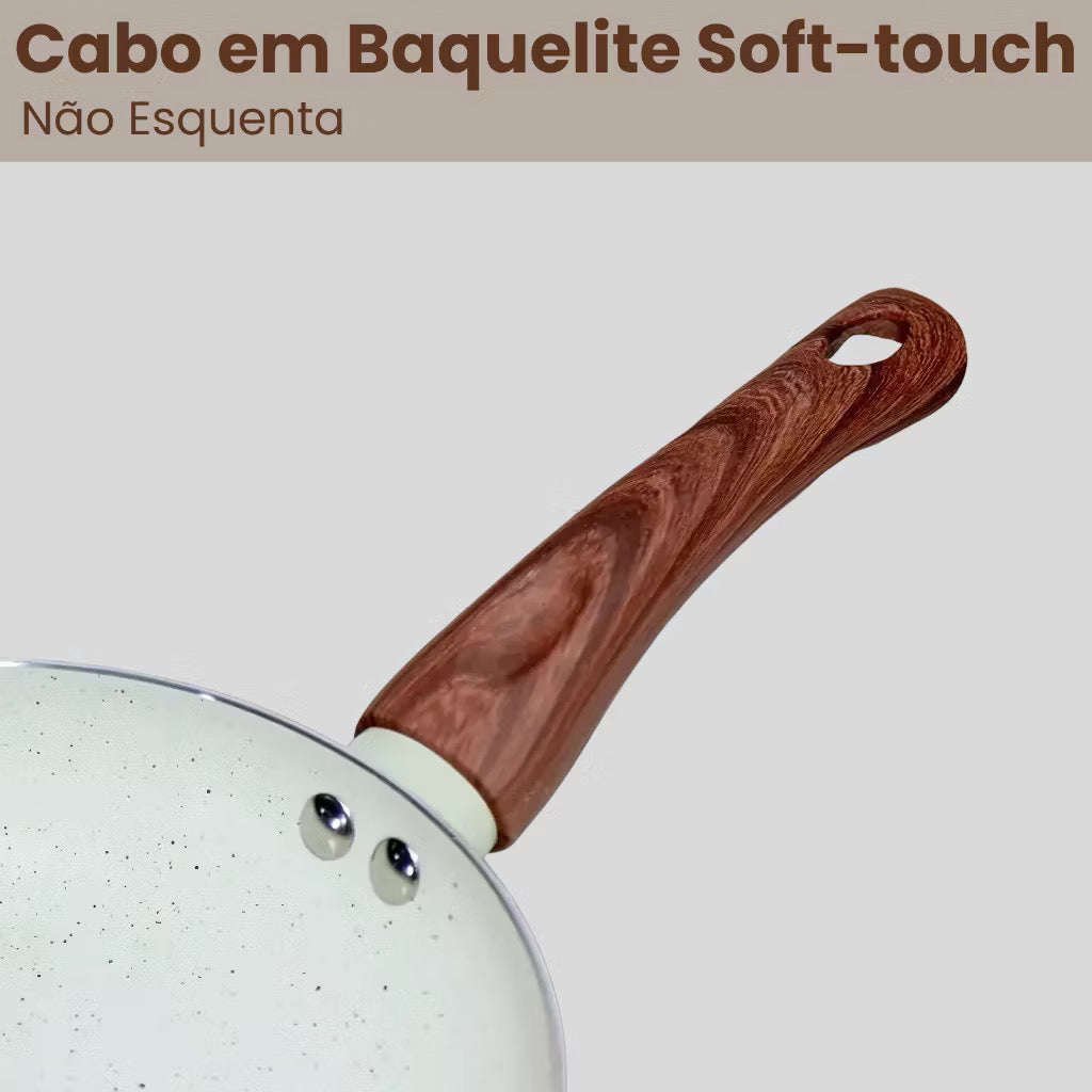 Jogo de panela cerâmica kit com 5 peças antiaderente tampa de vidro