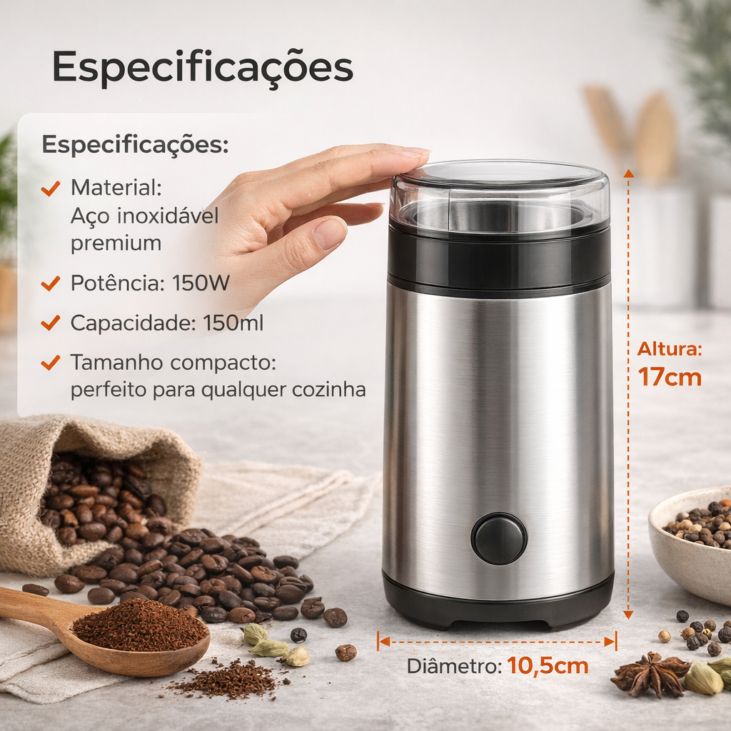 PODER TOTAL NA SUA COZINHA – Moedor 4 Lâminas 110V para Café e Especiarias