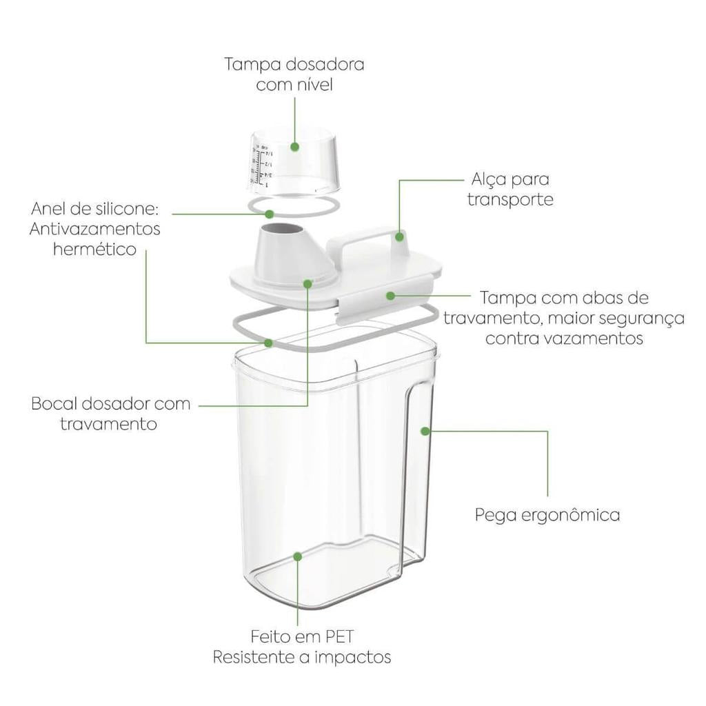 2PCS Dispenser Organizador Lavanderia 2,5L Ideal para Arroz Grãos Produtos de Limpeza e Ração Multiuso