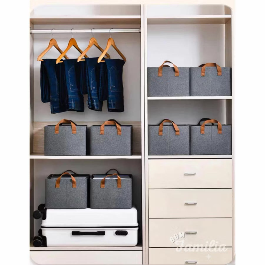 Kit cesto organizador de guarda-roupa reforçado caixa para armazenar multiuso