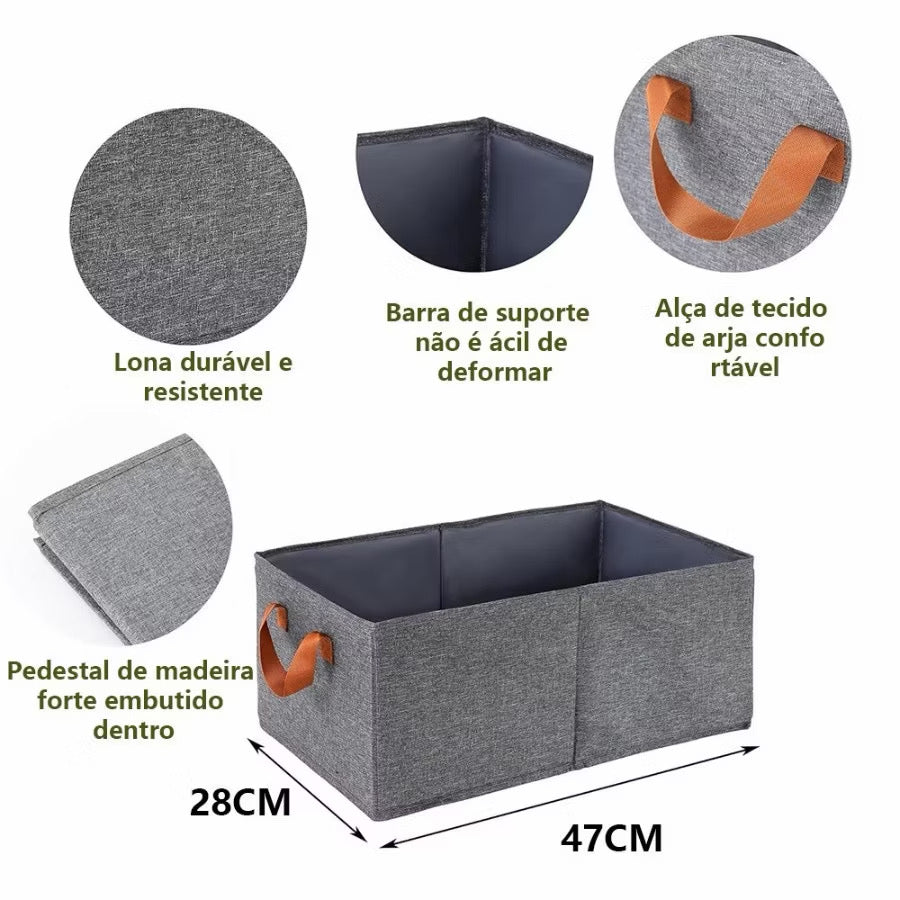 Kit cesto organizador de guarda-roupa reforçado caixa para armazenar multiuso