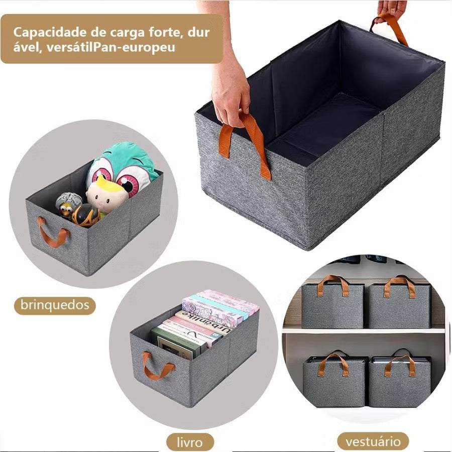 Kit cesto organizador de guarda-roupa reforçado caixa para armazenar multiuso