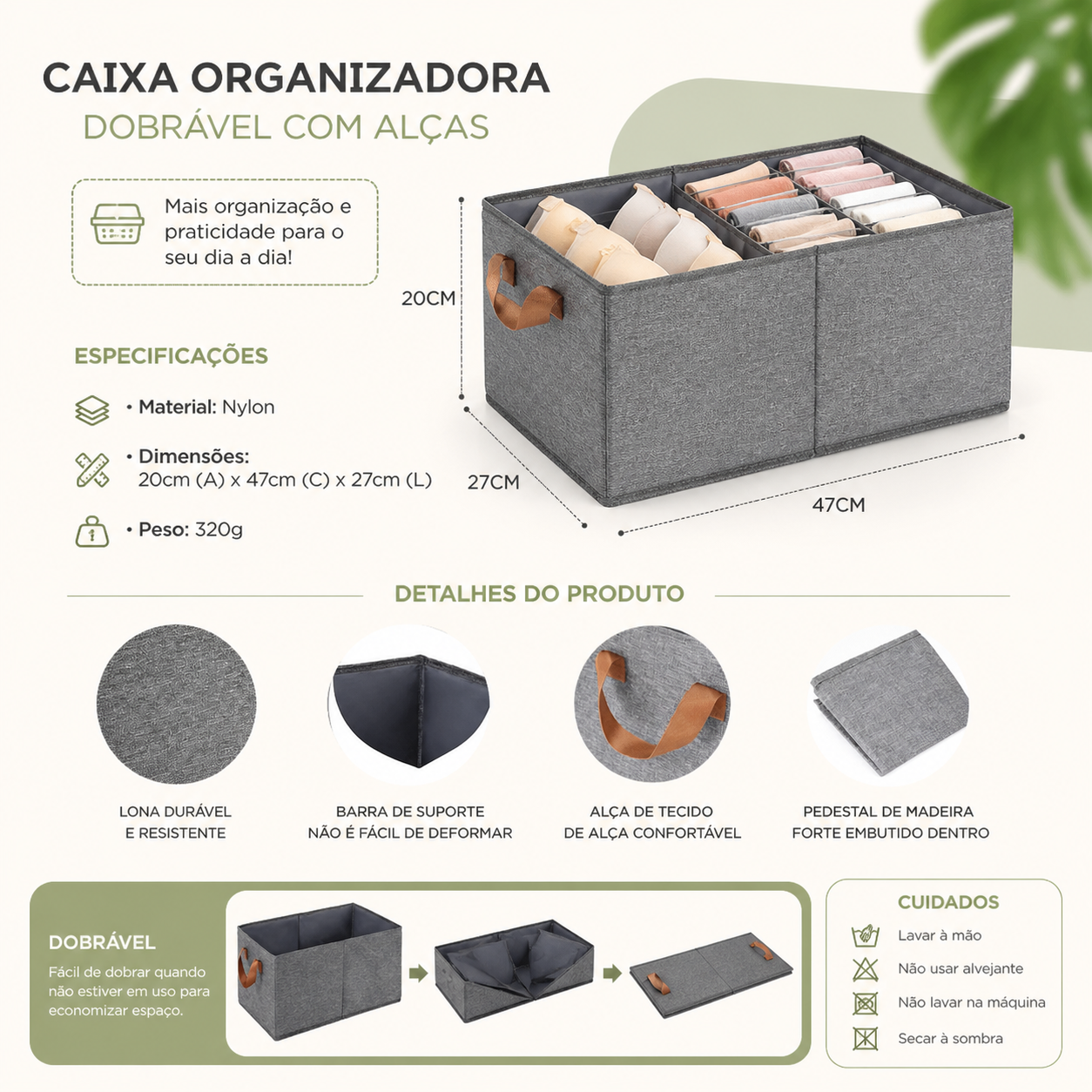 Kit cesto organizador de guarda-roupa reforçado caixa para armazenar multiuso