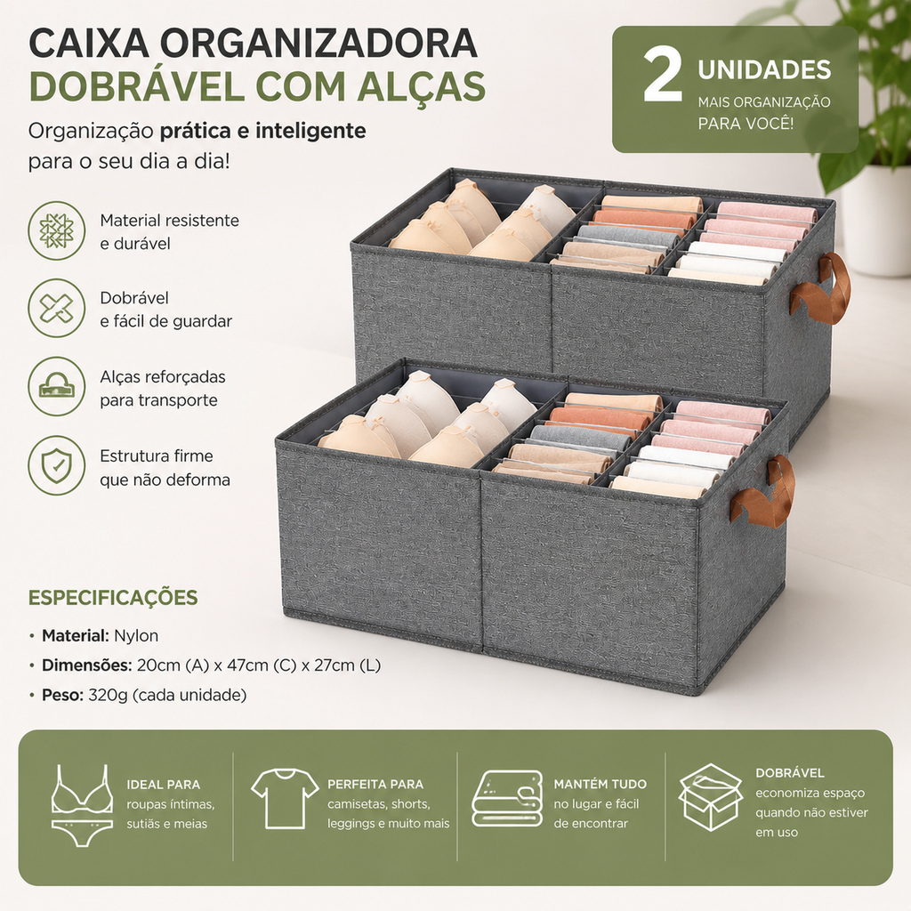 Kit cesto organizador de guarda-roupa reforçado caixa para armazenar multiuso