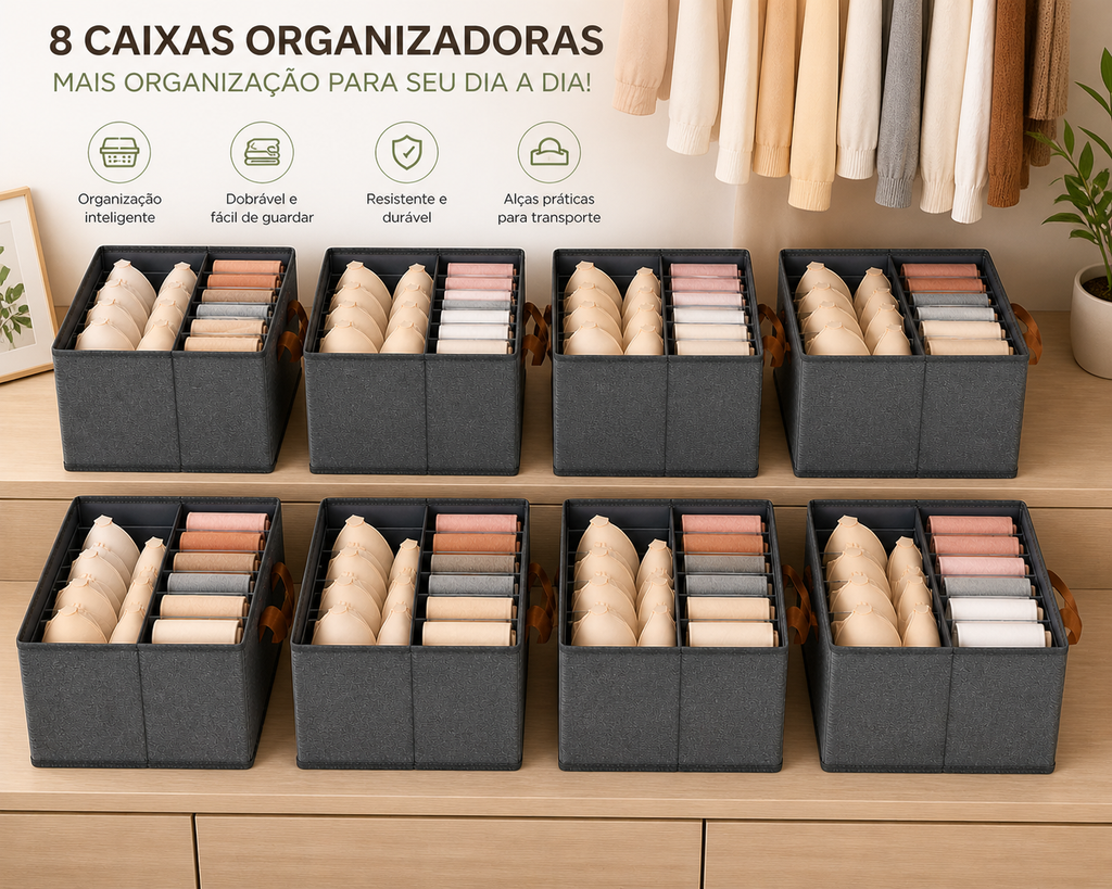 Kit cesto organizador de guarda-roupa reforçado caixa para armazenar multiuso