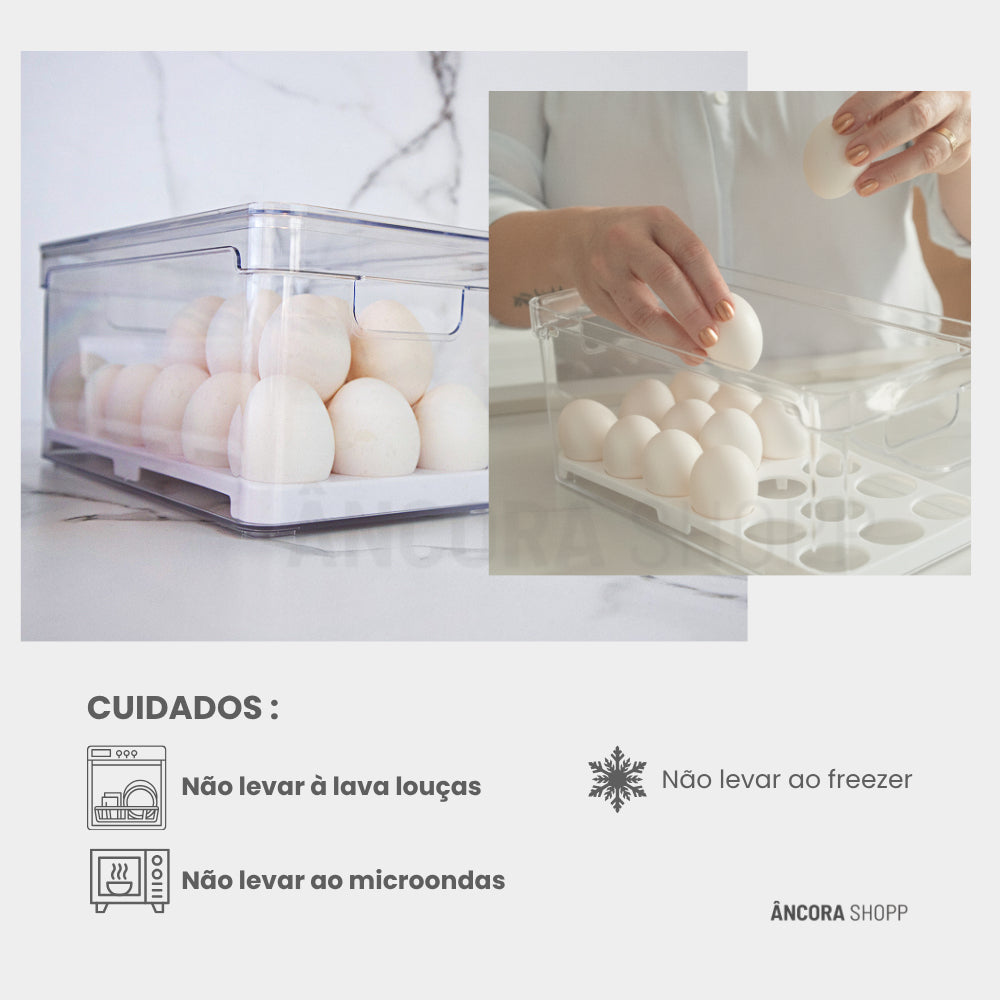 Porta ovos é organizador de geladeira com tampa Clear fresh 36 unidades em acrílico muito uso