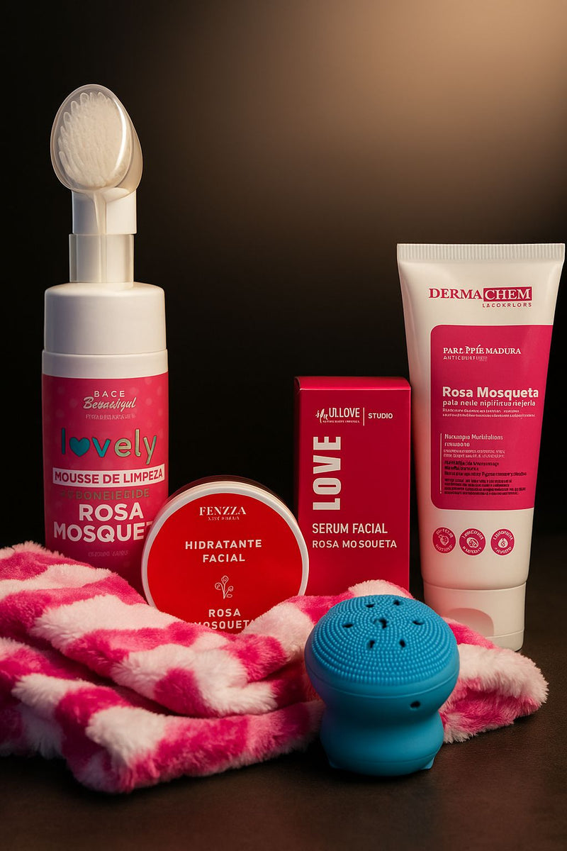 Kit skin care rosa mosqueta completo sabonete hidratante facial