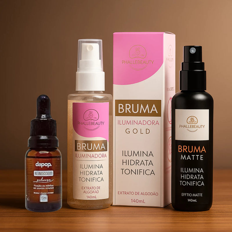 Kit Fixador de Maquiagem Poderoso 1 Blindagem 2 Brumas Matte e Gold