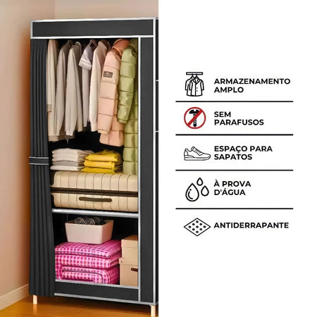 Guarda-Roupa Portátil Dobrável com Capa Protetora – Organizador 4 Divisória