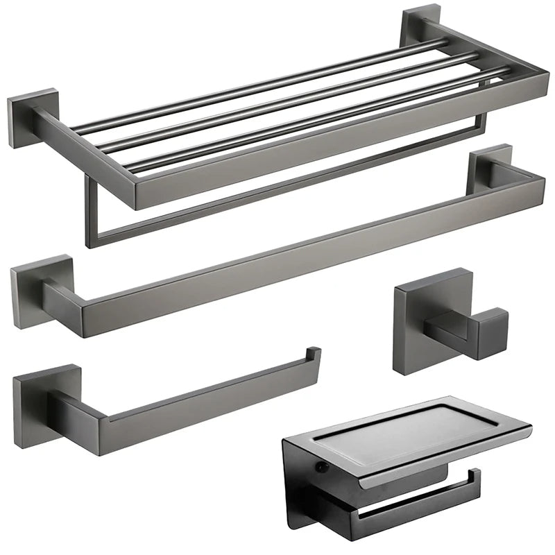 Kit Acessórios Para Banheiro 5 Peças Inox Grafite Escovado