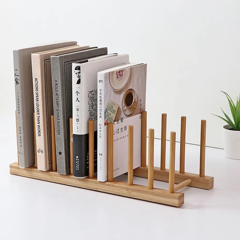 Suporte Escorredor Porta Pratos De Bancada De Bambu 4 Divisorias 21cm x 13cm