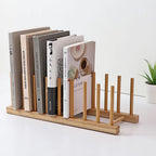 Suporte Escorredor Porta Pratos De Bancada De Bambu 4 Divisorias 21cm x 13cm