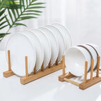 Suporte Escorredor Porta Pratos De Bancada De Bambu 4 Divisorias 21cm x 13cm