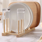 Suporte Escorredor Porta Pratos De Bancada De Bambu 4 Divisorias 21cm x 13cm